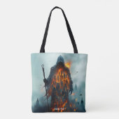 Fantasy Schattige Wizard Fire City Tote Bag (Achterkant)