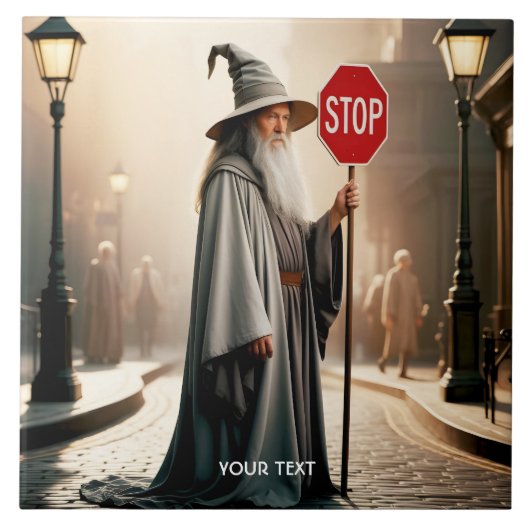 Fantasy Schattige Wizard Sign Stop Tegeltje (Voorkant)