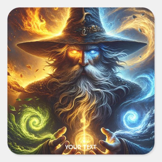 Fantasy Schattige Wizard Spells Pet Vierkante Sticker (Voorkant)