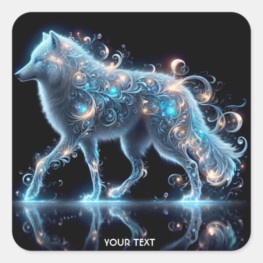 Fantasy Schattige Wolf Blue Reflection Vierkante Sticker (Voorkant)