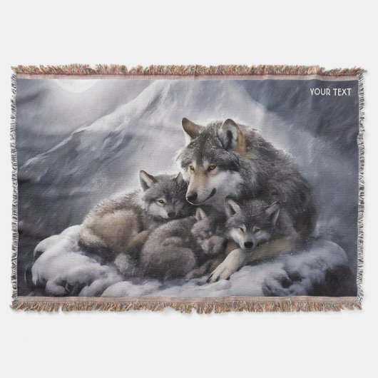 Fantasy Schattige Wolf Family Winter Deken (Voorkant)