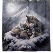 Fantasy Schattige Wolf Family Winter Douchegordijn (Voorkant)