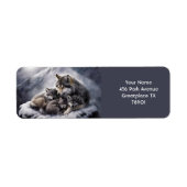 Fantasy Schattige Wolf Family Winter Etiket (Voorkant)