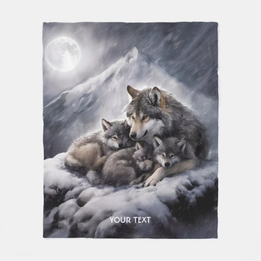 Fantasy Schattige Wolf Family Winter Fleece Deken (Voorkant)