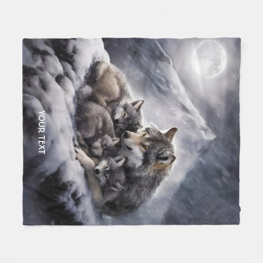 Fantasy Schattige Wolf Family Winter Fleece Deken (Voorkant (Horizontaal))