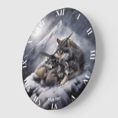 Fantasy Schattige Wolf Family Winter Grote Klok (Hoek)