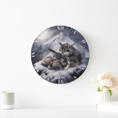 Fantasy Schattige Wolf Family Winter Grote Klok (Huis)