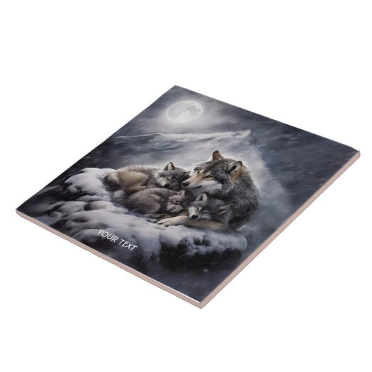 Fantasy Schattige Wolf Family Winter Tegeltje (Zijkant)