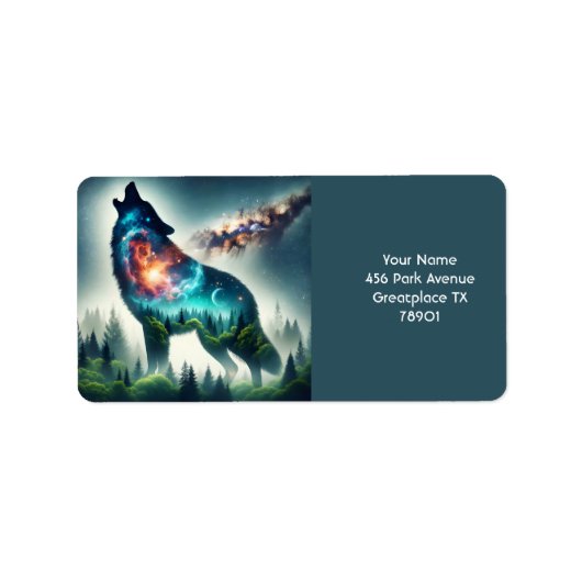Fantasy Schattige Wolf Forest Space Etiket (Voorkant)