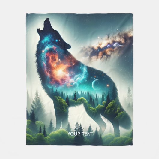 Fantasy Schattige Wolf Forest Space Fleece Deken (Voorkant)