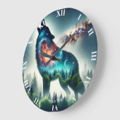 Fantasy Schattige Wolf Forest Space Grote Klok (Hoek)