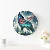 Fantasy Schattige Wolf Forest Space Grote Klok (Huis)