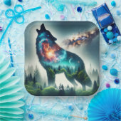 Fantasy Schattige Wolf Forest Space Papieren Bordje (Feest)