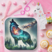 Fantasy Schattige Wolf Forest Space Papieren Bordje (Feest)