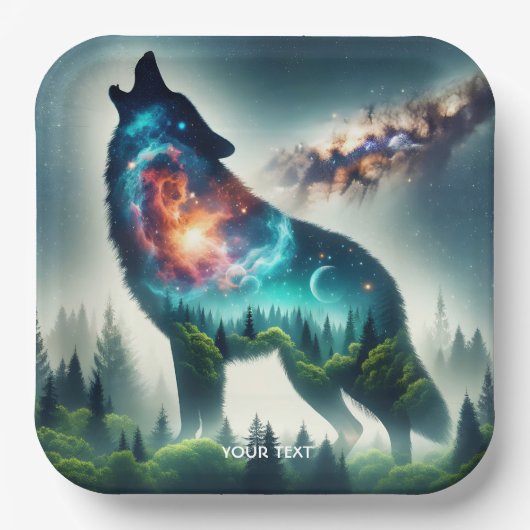 Fantasy Schattige Wolf Forest Space Papieren Bordje (Voorkant)