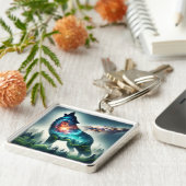 Fantasy Schattige Wolf Forest Space Sleutelhanger (Zijkant)