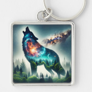 Fantasy Schattige Wolf Forest Space Sleutelhanger