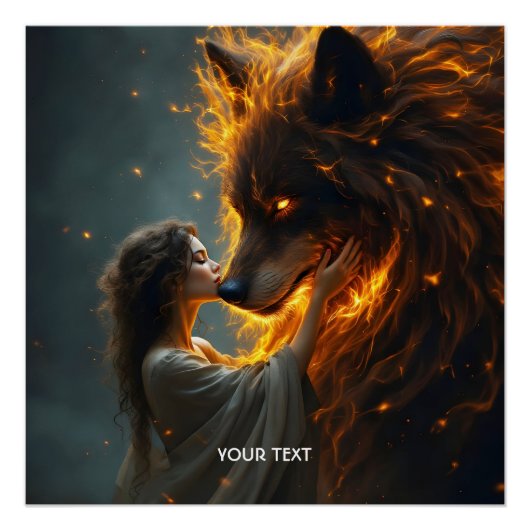 Fantasy Schattige Wolf Girl Fire Perfect Poster (Voorkant)