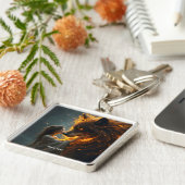 Fantasy Schattige Wolf Girl Fire Sleutelhanger (Zijkant)