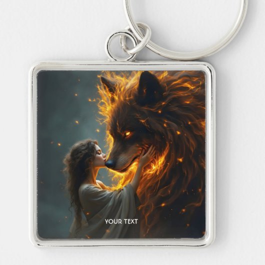 Fantasy Schattige Wolf Girl Fire Sleutelhanger (Voorkant)