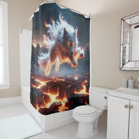 Fantasy Schattige Wolf Lava Fire Douchegordijn (In situ)