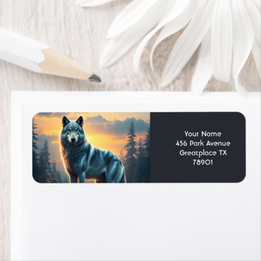 Fantasy Schattige Wolf op Rock Etiket (Insitu)