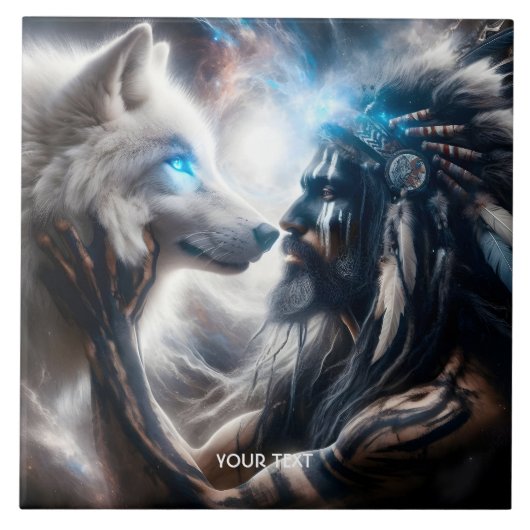 Fantasy Schattige Wolf Tribal Man Tegeltje (Voorkant)