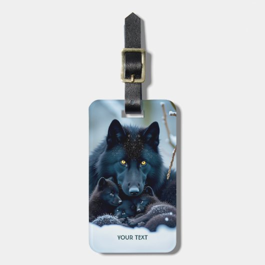 Fantasy Schattige Wolf Twee Pups Bagagelabel (Voorkant verticaal)