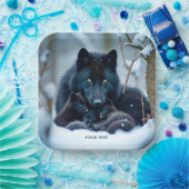 Fantasy Schattige Wolf Twee Pups Papieren Bordje (Feest)