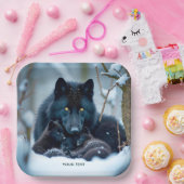 Fantasy Schattige Wolf Twee Pups Papieren Bordje (Feest)