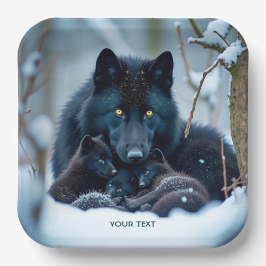 Fantasy Schattige Wolf Twee Pups Papieren Bordje (Voorkant)