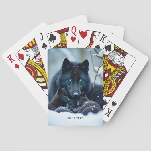 Fantasy Schattige Wolf Twee Pups Pokerkaarten (Achterkant)