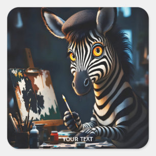 Fantasy Schattige Zebra Gezicht Schilderen Vierkante Sticker