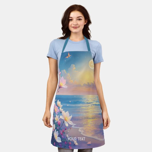 Fantasy Schattige Zee roze bloemen Schort (Gedragen)