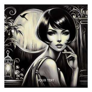 Fantasy Schattige zwart haar meisje Perfect Poster