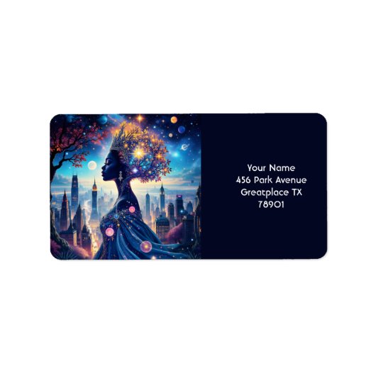 Fantasy Schattige Zwart Mooie Dame Etiket (Voorkant)