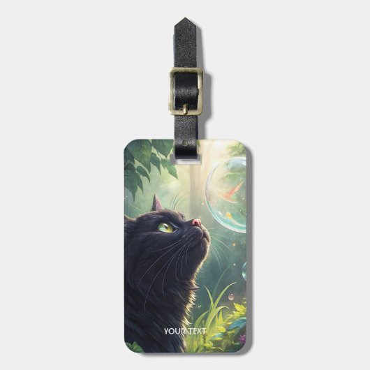 Fantasy Schattige Zwarte Kat Bos Bagagelabel (Voorkant verticaal)