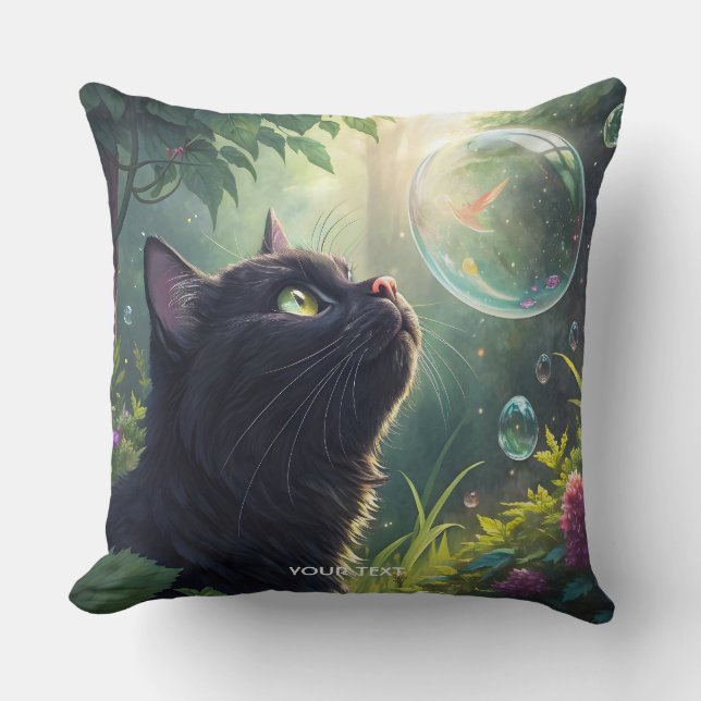 Fantasy Schattige Zwarte Kat Bos Kussen (Voorkant)