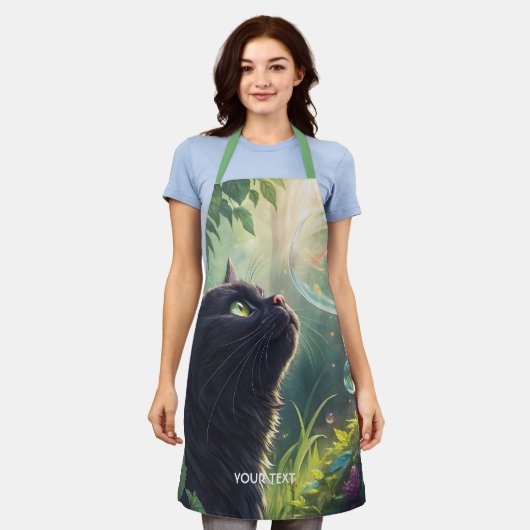 Fantasy Schattige Zwarte Kat Bos Schort (Gedragen)