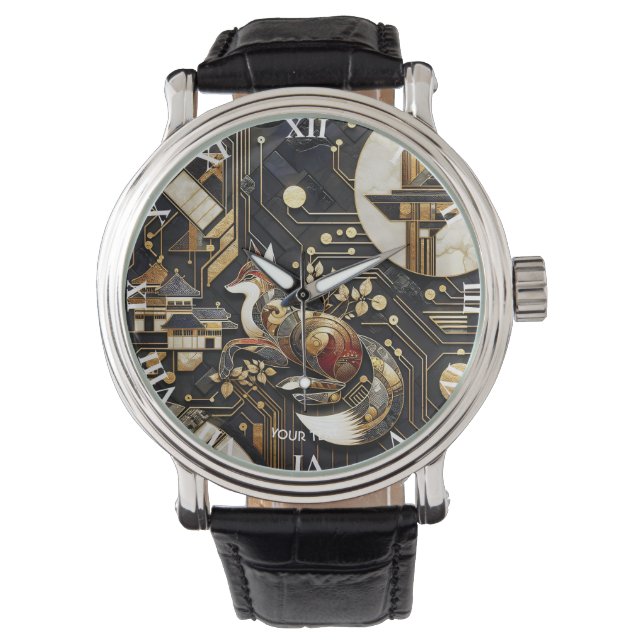 Fantasy Schattigee Abstracte Fox Art Horloge (Voorkant)
