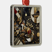 Fantasy Schattigee Abstracte Fox Art Metalen Ornament (Rechts)
