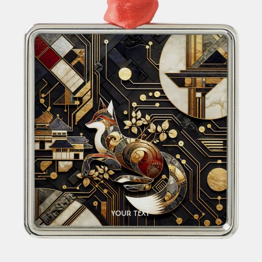Fantasy Schattigee Abstracte Fox Art Metalen Ornament (Voorkant)