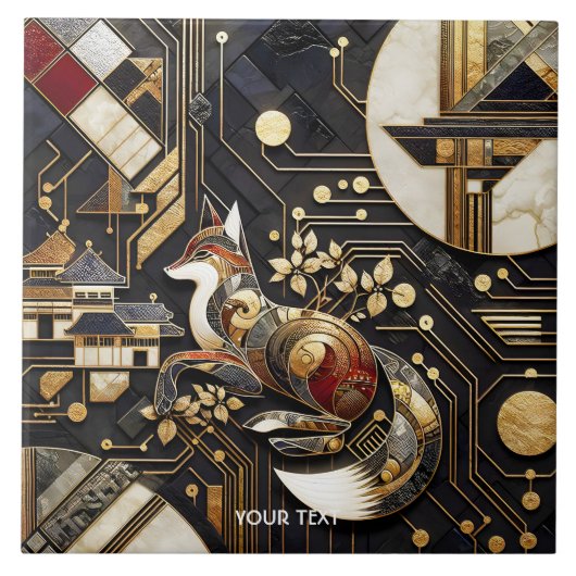 Fantasy Schattigee Abstracte Fox Art Tegeltje (Voorkant)