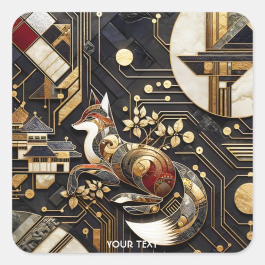 Fantasy Schattigee Abstracte Fox Art Vierkante Sticker (Voorkant)