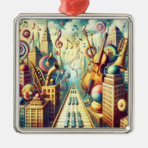 Fantasy Schattigee Abstracte Muziek Stad Metalen Ornament