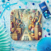Fantasy Schattigee Abstracte Muziek Stad Papieren Bordje (Feest)