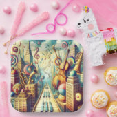 Fantasy Schattigee Abstracte Muziek Stad Papieren Bordje (Feest)