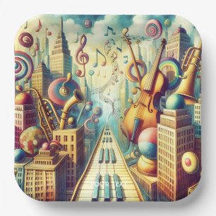 Fantasy Schattigee Abstracte Muziek Stad Papieren Bordje