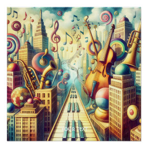 Fantasy Schattigee Abstracte Muziek Stad Perfect Poster