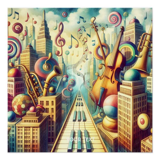 Fantasy Schattigee Abstracte Muziek Stad Perfect Poster (Voorkant)
